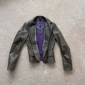 Danier Leather Blazer / Jacket - Taupe with purple lining, Size XS